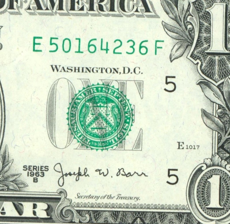 $1 1963 (CHOICE AU) (( JOSEPH BARR )) Federal Reserve Note ** PAPER CURRENCY