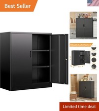 Metal Garage Storage Cabinet with 2 Locking Doors and 2 Adjustable Shelves, 3...