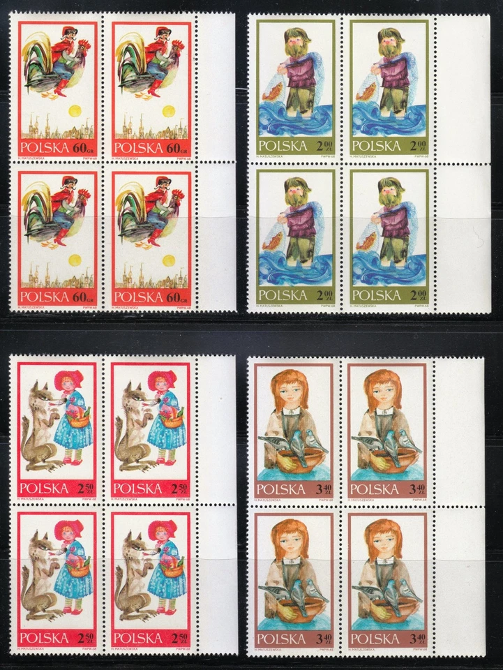Poland 1968 MNH Mi 1828-1838 Sc 1569-1576 Blocks of 4 - Famous Fairy Tales ** - Image 4 of 4