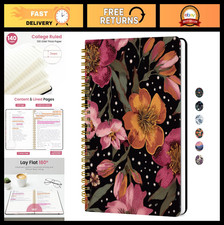 A5 Hardcover Spiral Journal for Women, Cute Note Taking Notebook, 140 Pages, Flo
