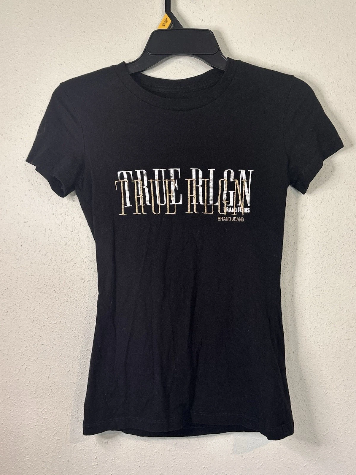 True Religion Black Gold Silver Embroidery T Shirt Short Sleeve XXS Kids Petite