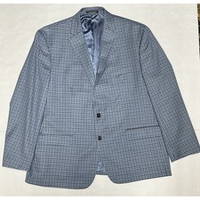 Chaps Sport Coat 48R Blue Black Check Plaid Blazer Jacket Casual Classic Preppy