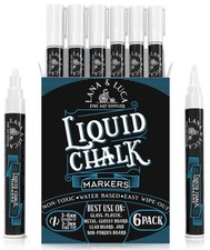 Liquid Chalk Marker Pen - White Dry Erase - 6 Count Pack of 1 ,