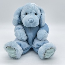 Vintage Russ Berrie Baby Blue Puppy Dog Dexter Rattle Plush Striped Gingham Paws