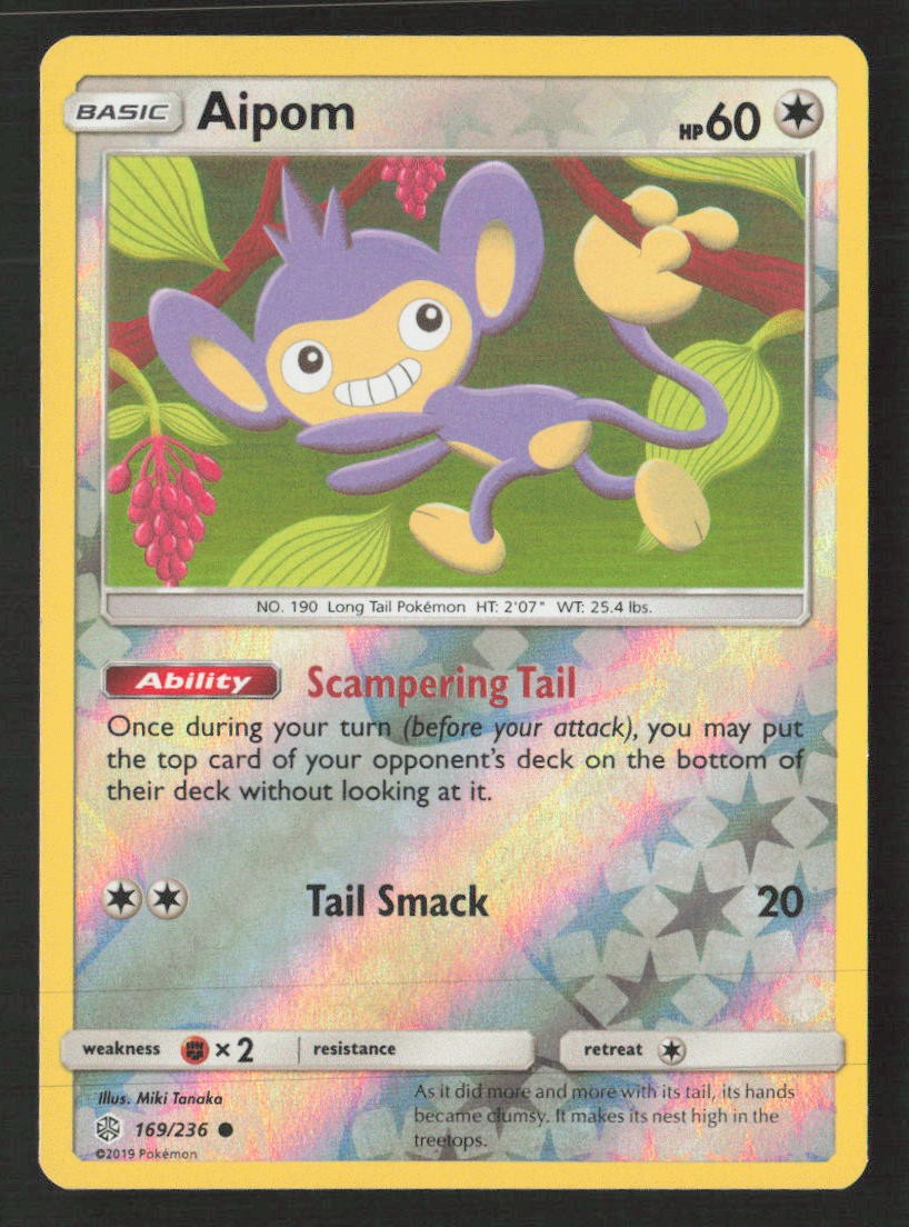 Aipom 169/236 Pokemon SM - Cosmic Eclipse Reverse Holofoil Common NM