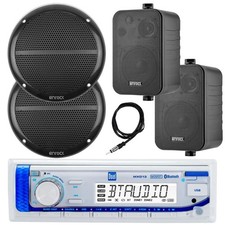 in-Dash Marine Stereo Receiver, 2x 6.5" Speakers, 2x 4" Speaker, Antenna Black 