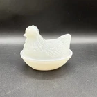 Vintage Hazel Atlas Hen On Nest White Opaline Milk Glass Lidded Dish c. 1940s