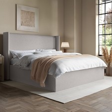 Grey Fabric Super King Ottoman Bed with Winged Headboard - Loxley LOXL002SK