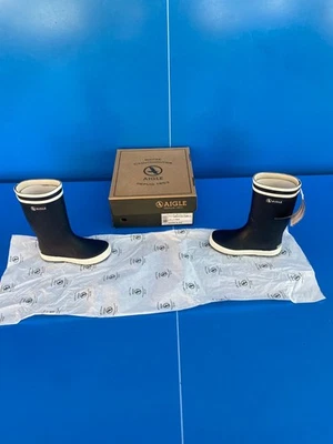 Bottes de pluie AIGLE 28 bleu marine blanc enfant LOLLY POPE mixte Livré Gratuit - Photo 1/4