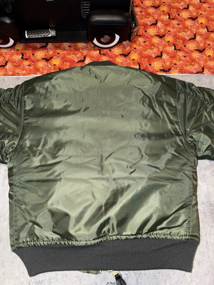 Jaqueta de voo infantil com remendos meninos tamanho médio piloto de caça meninos atualização verde - Imagem 4 de 4