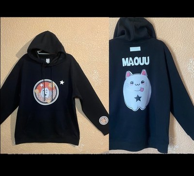 Hoodie Pullover schwarz Baumwolle große Katze! neko san fun blumen