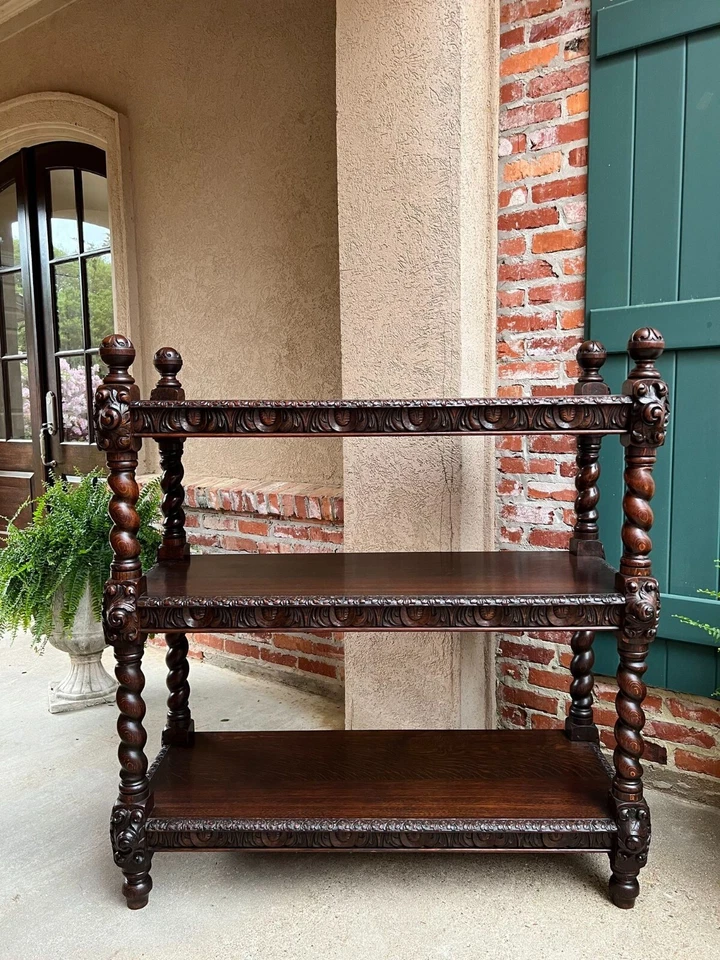 Antiguo aparador de servidor inglés cebada torcido tallado roble renacentista camarero Foto 3 de 4