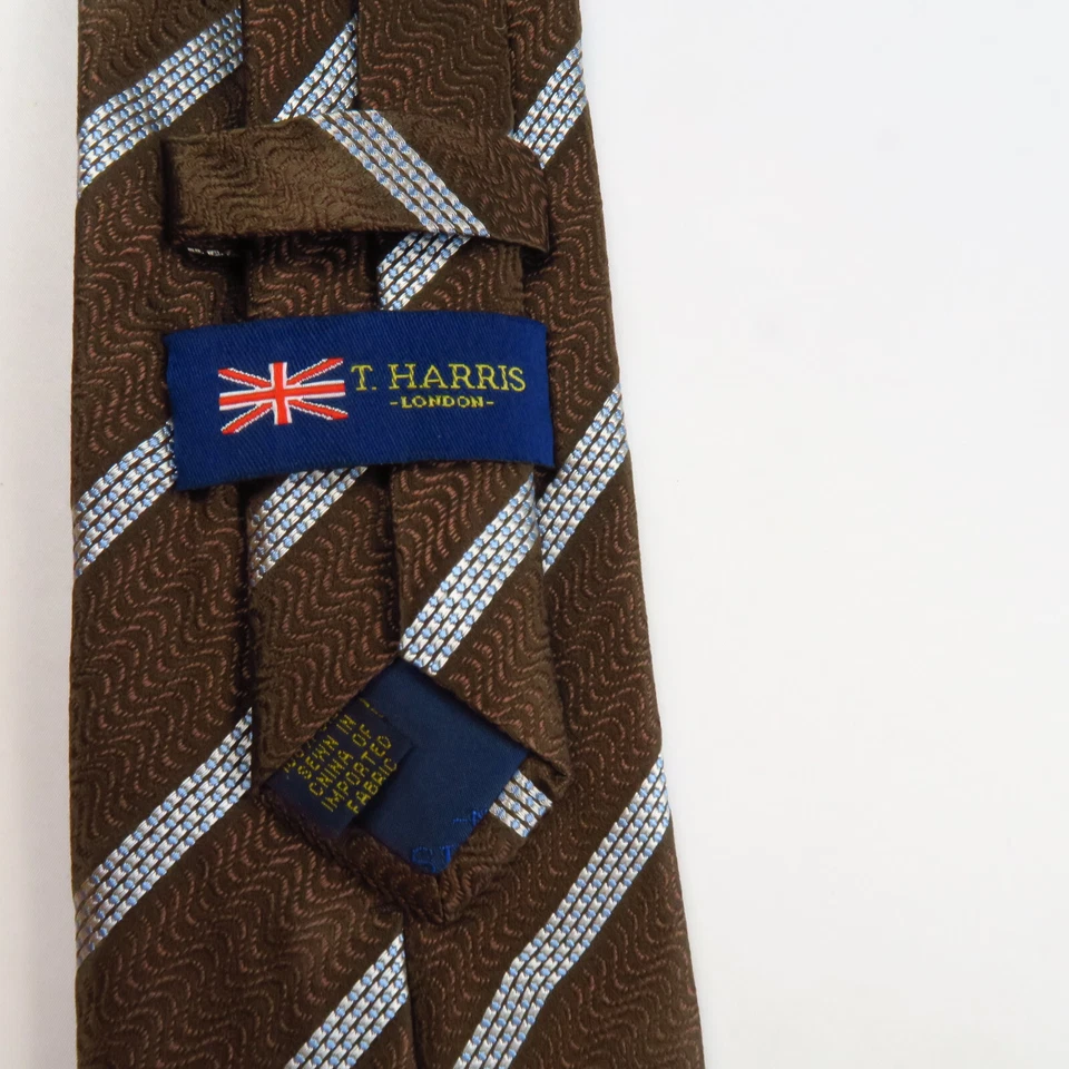Corbata T. HARRIS London Bronce/Marrón Blanco Rayas Diagonales Para Hombre 58x3.5 Preppy Foto 3 de 4