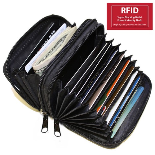 Portafoglio donna fisarmonica zip porta carte di credito in pelle blocco RFID - Foto 1 di 10