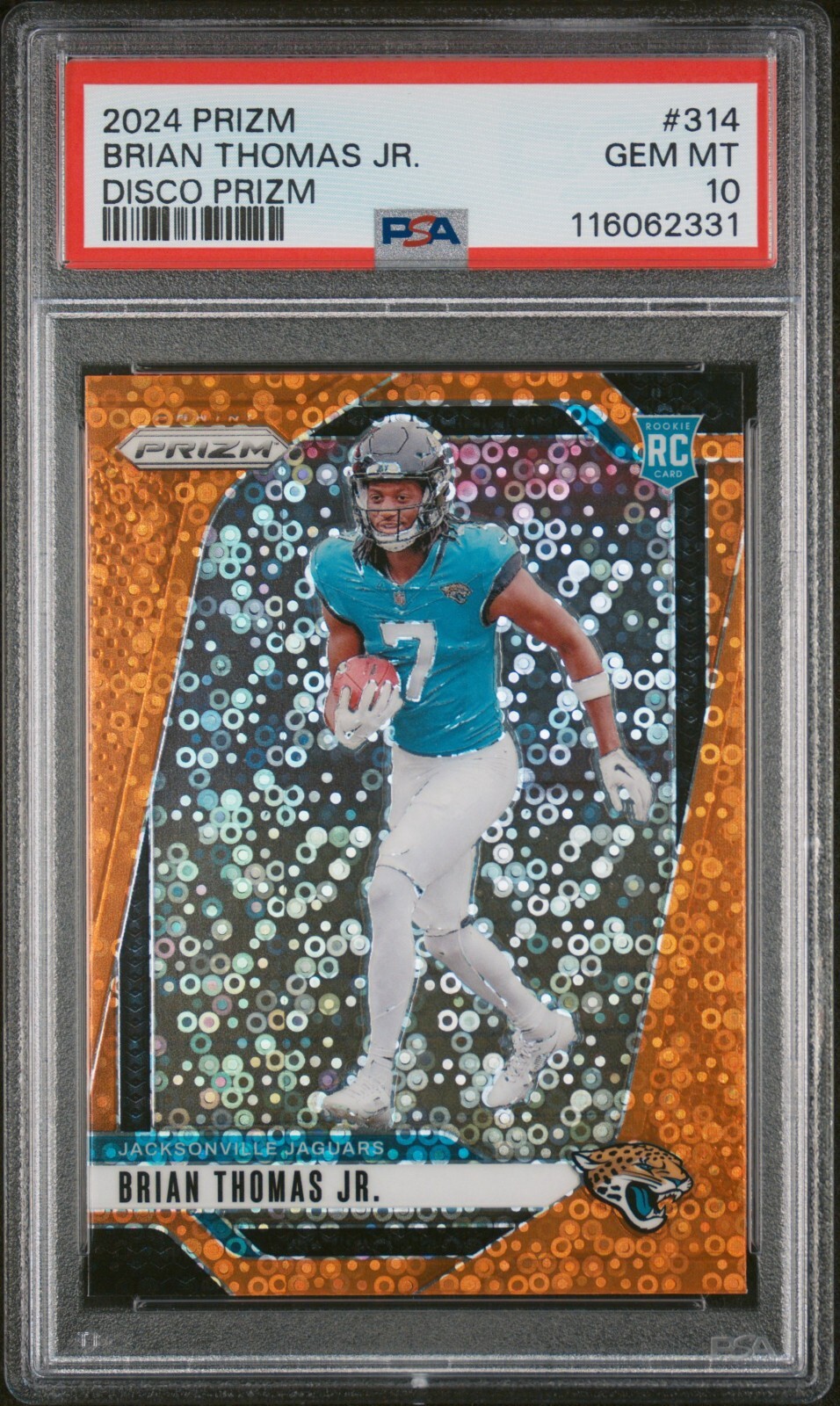 Brian Thomas Jr. 2024 Panini Prizm #314 Orange Disco RC PSA 10
