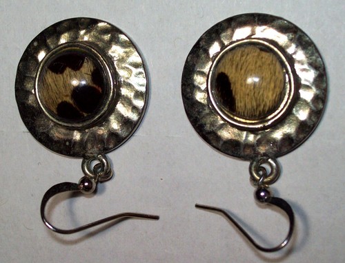 Vntg Costume 'Medallion', French Hook Earrings w/Unique Tiger Eye centers, EXC - Picture 3 of 7