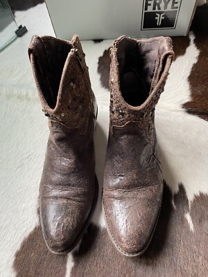 Frye Boots Stiefeletten Cowboy Damen Leder Braun Nieten 39/40