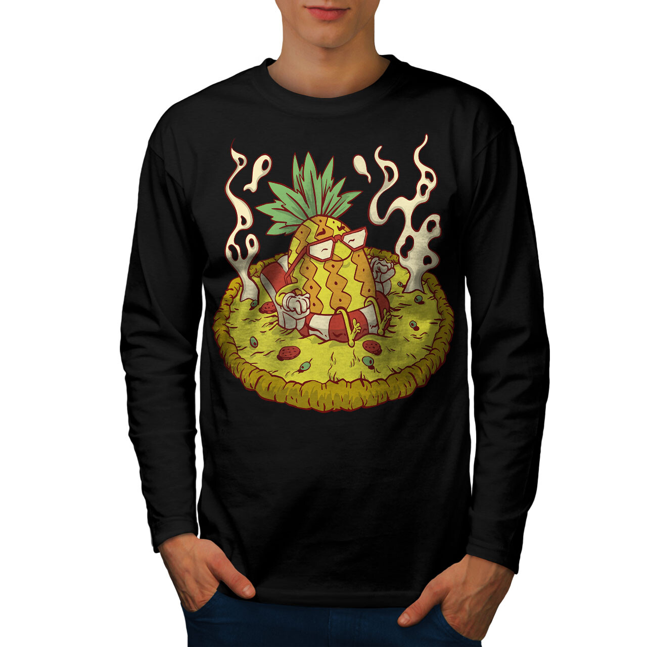Wellcoda Relaxed Pineapple Cartoon Tropical Mens Long Sleeve T-shirt