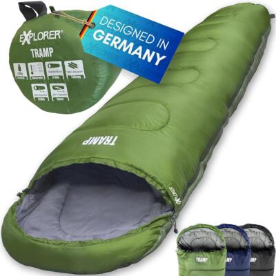 EXPLORER  Schlafsack Tramp  leicht, warm, koppelbar, geräumig, GRÜN 230x80x55