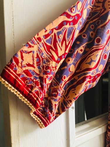 Vintage indische Textilbluse "Handdruck 100%" mit Knöpfen vorne Kurzarm - Bild 7 von 11