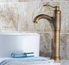 Antique Brass Bathroom Basin Vessel Faucet Deck Mounted Sink Mixer Taps
