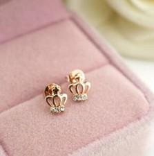Royal Crown Pave Cubic Zirconia Rose Gold GP Stud Earring