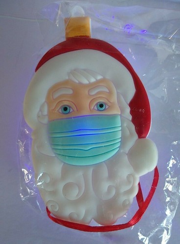 Christmas Ornaments Wearing Masks (4) Blinking Santa Can Personalize Rubber - Picture 6 of 10