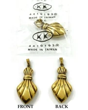 2 Vintage Brass Puffed Fan Fancy Drop Puff 3D Bead Charm Pendants 5707P