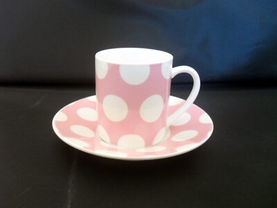 MAXWELL & WILLIAMS GEPUNKTET ROSA & WEISS ESPRESSOTASSE & UNTERTASSE SET M5