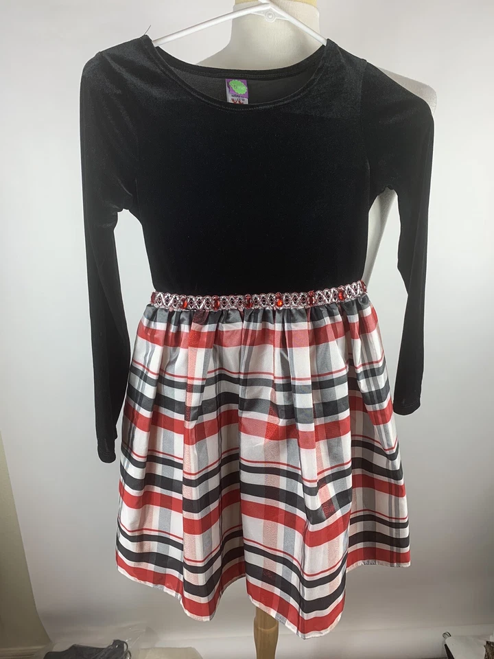 Vestido de fiesta de terciopelo a cuadros talla 10 Dollie And Me para niñas - H-01 Foto 2 de 4