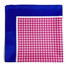 Pink Blue Houndstooth Silk-Like Pocket Square Handmade