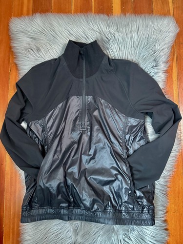 Lululemon All Roads Half Zip Jacket Black Pullover Shiny Neoprene Joey Pocket 4