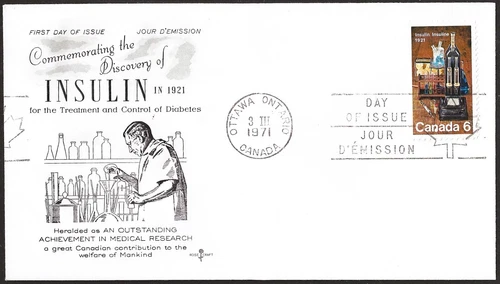 🍁Canada  #533      "DISCOVERY OF INSULIN"     Brand New  1971  Rosecraft Cover