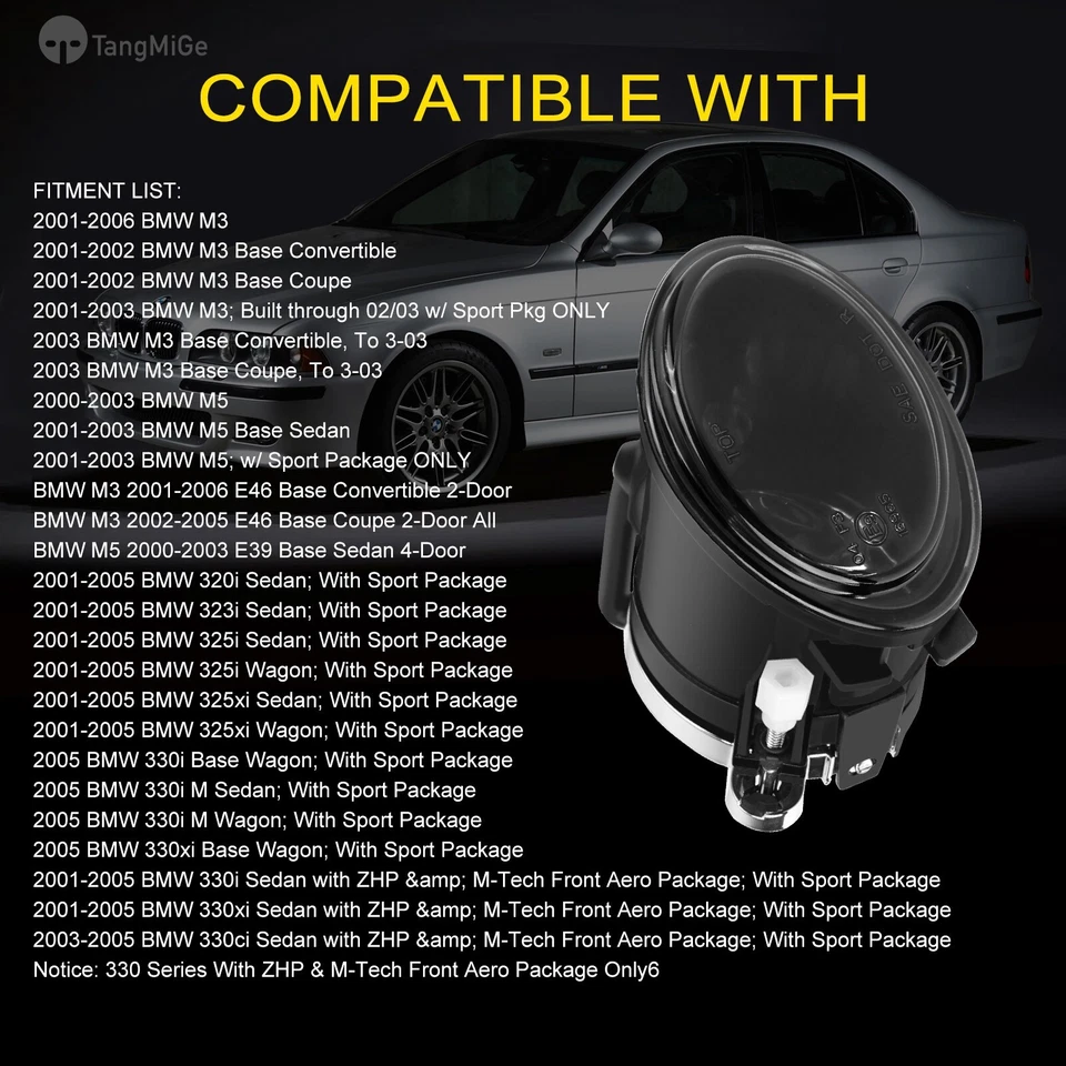 Fog Lights For 00-06 BMW 320i 323i 325i/xi 330i/xi  M3  M5 HB4/9006 51W Smoke — 第 3/4 张图片