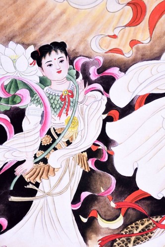 ORIENTAL ASIAN ART CHINESE FIGURE WATERCOLOR PAINTING-Guanyin buddha&dragon - Picture 5 of 12