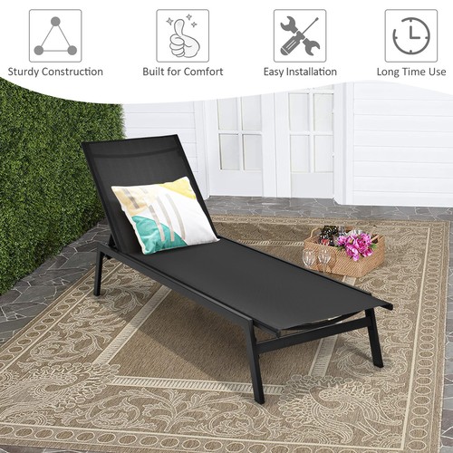 Costway 2 PCS Patio Lounge Chair Chaise Recliner Back Adjustable Garden Black - Picture 7 of 10