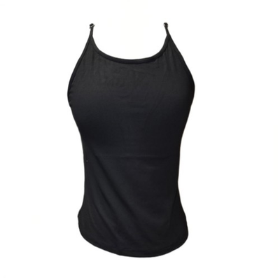 #ad Ladies Black High Rounded Neck Camisole Tank with Spaghetti Straps Medium NEW $14.99