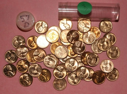 1957 D Lincoln Wheat Cent roll - UNC