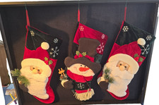 Vintage Christmas stocking 2 Santa's 1 snowman