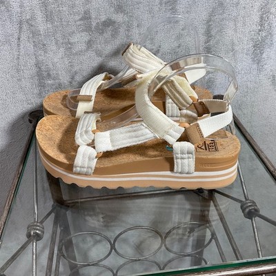 Reef Cushion Rem Hi Women s 8 Ivory Platform Sandals Adj.  Comfort Casual EUC