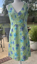 VTG Lilly Pulitzer Women's Green Blue Floral Shift Dress V-Neck Sleeveless Sz 4