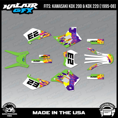Graphics Kit for Kawasaki KDX 200 220 (1995-2008) Throwback - GREEN
