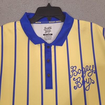 Bogey Boys Golf Polo Shirt Mens XXL Yellow Blue Striped