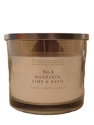 Duftkerze Mandarine, Limette & Basilikum, 3-Docht-XL/1kg-lange Brenndauer-Luxusduft