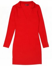 Zara Womens Long Sleeve Polo Dress UK 12 Medium Red Cotton GV88