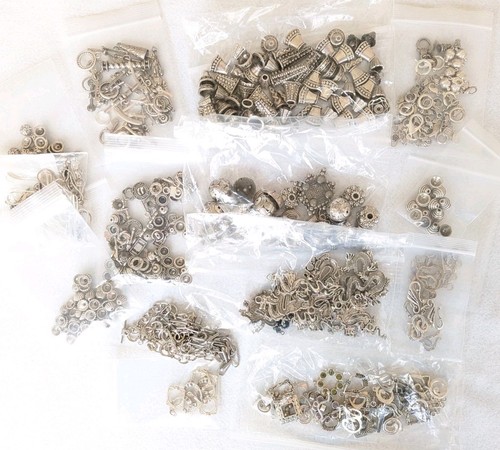 Jewelry Lot Silvertone Beads Charms Pendants Earring Wires Findings Toggle Clasp
