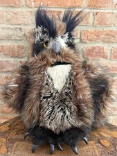 VTG Folkmanis Large 18" Great Horned Owl Plush Hand Puppet Eyes Blink Head Turns