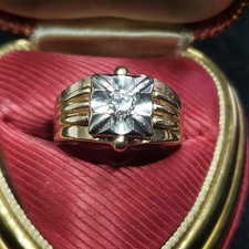 14KT GOLD MENS DIAMOND RING .30 CARAT DIAMOND SIZE 8 6.6 GRAMS