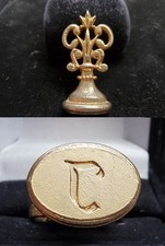 Vintage Gold Tone Brass Script Letter J Wax Seal Stamp Monogram Scroll Top NOS