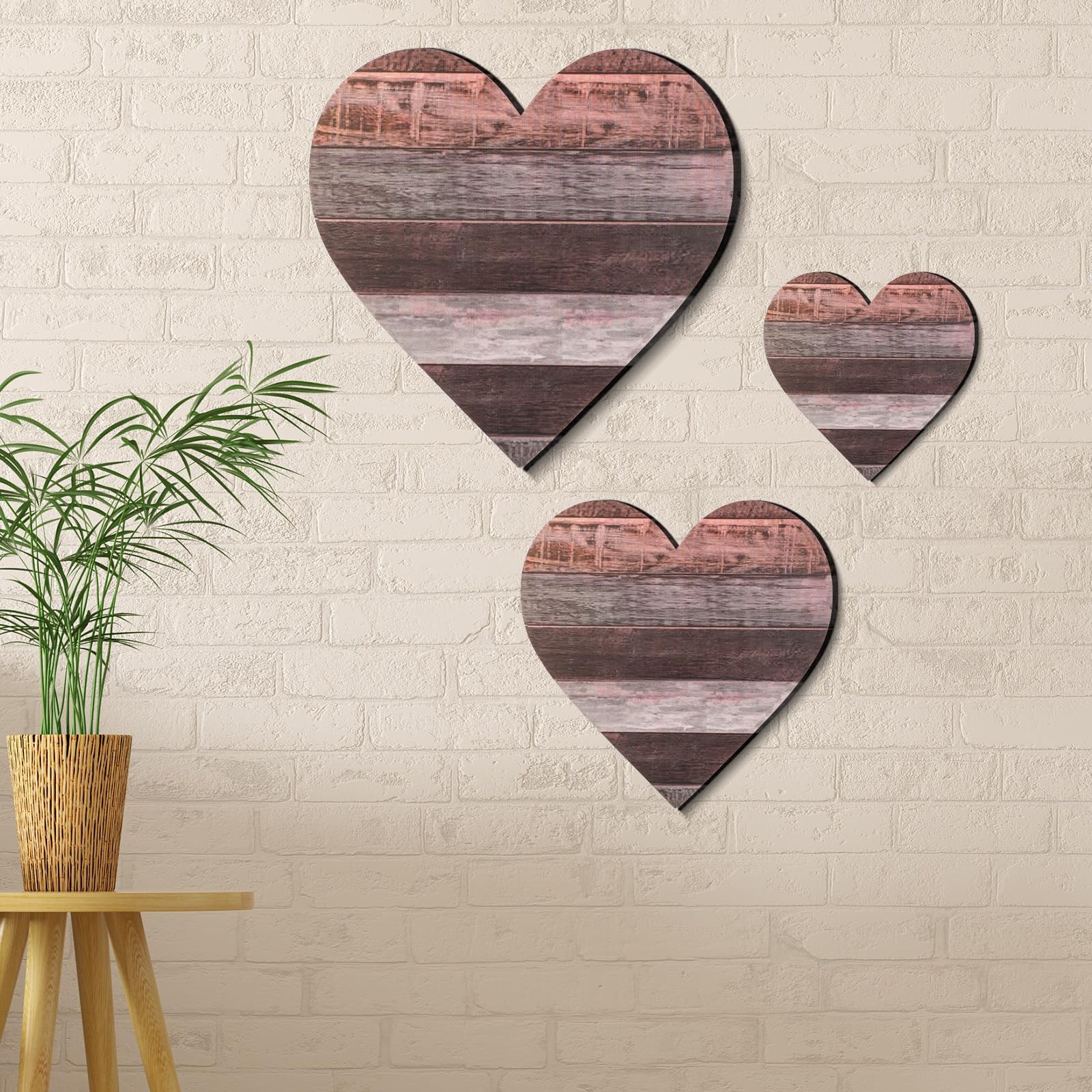 Jetec 3 Pcs Heart Shaped Wood Sign Buffalo Plaid Decor for Kitchen Bedroom